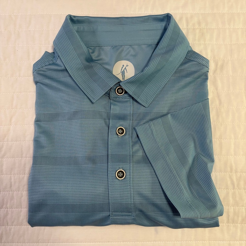 Toes on the Nose Performance Polo Shirt Blue Striped Short Sleeve Mens Medium